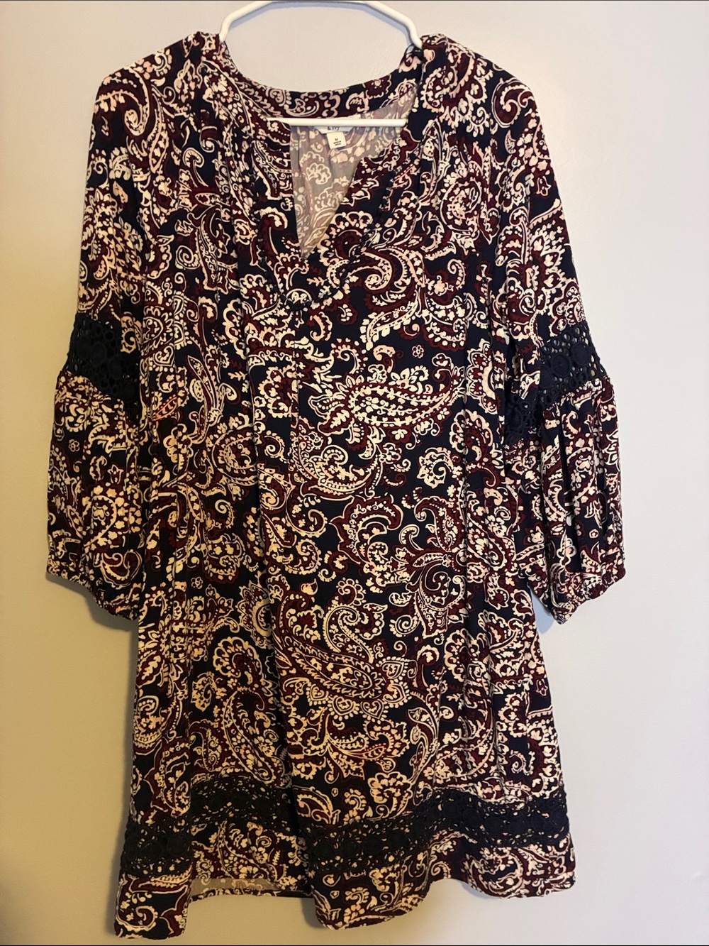 Paisley Lace-Trim Tunic Dress Black and Burgundy